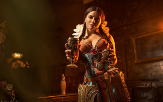 Cosplay woman wine flower dark - a dark room free wallpaper for desktop