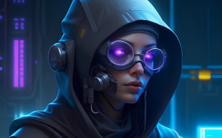 Glowing eyes cyberpunk woman hoodie - cyberpunk style free wallpaper