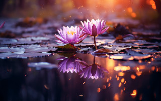 Purple flowers floating pond glowing - the surface of the water free wallpaper