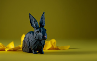 Black rabbit paper yellow background - paper free wallpaper for desktop