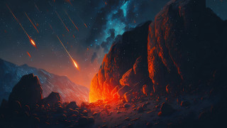 Mountain lava fire starry sky - octane free wallpaper