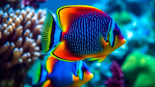 Colorful fish coral reef bokeh - vibrant color free wallpaper