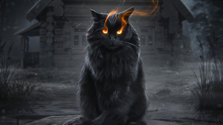 Black cat glowing eyes gothic 3 - a rock in front free wallpaper for desktop