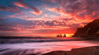 Sunset beach waves cliff rock - a cliff and a body of water free wallpaper