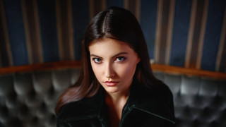 Woman blackjacket couch blueeyes portrait - barbizon school free wallpaper