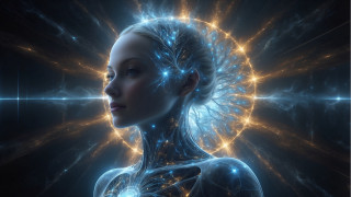 Glowing brain woman cyberpunk holography - biomechanical free wallpaper for desktop