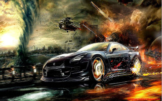 Car city helicopter fireball driving - a fireball in the background free wallpaper for desktop