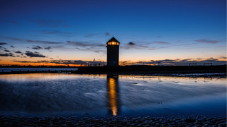 Clock tower sunset beach water - andrew geddes free wallpaper