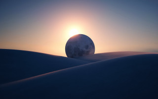 Desert sunset moon matte painting - the middle of a desert free wallpaper