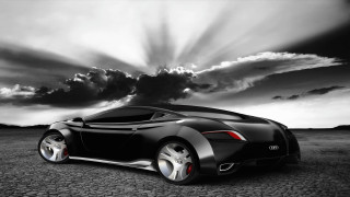 Black white sports car desert - dramatic free wallpaper for desktop