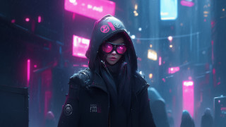 Futuristic hoodie sunglasses cyberpunk city - cyberpunk style free wallpaper