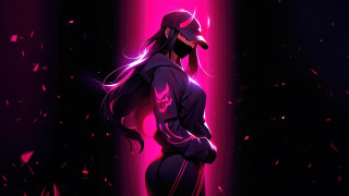 Woman black outfit pink background - artgerm free wallpaper