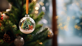 Christmas tree snow globe bokeh - side and a blurry background free wallpaper