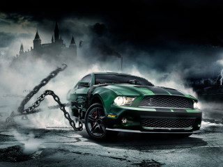 Green mustang car chain castle 2 - free sci-fi wallpaper for desktop