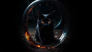 Black cat glass ball glowing - a glass ball free wallpaper