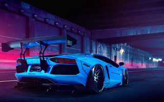 Blue sports car parking garage 9 - a parking garage next free wallpaper