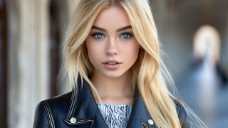 Blue eyes woman in building - perfect eye free wallpaper