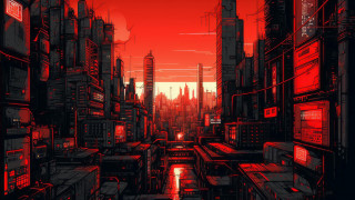 Red cyberpunk cityscape sunset tokyo - cyberpunk city free wallpaper