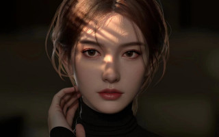 Woman black turtleneck pose photorealistic - shaded free wallpaper for desktop