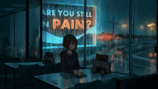 Girl cyberpunk neon sign rainy - a neon sign behind her free wallpaper