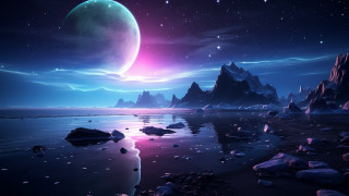 Planet star water rocks moon - a painting of a planet free wallpaper