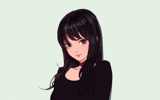 Woman black hair black shirt 3 - anime art style free wallpaper for desktop