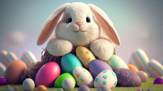 Bunny eggs grass blue sky - egg free wallpaper for desktop