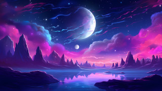 Purple blue landscape moon lake - landscape free wallpaper