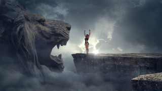 Woman dragon cliff fantasy night - a cliff free wallpaper