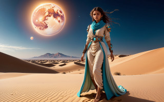 Desert woman planet night mountains - affinity photo free wallpaper