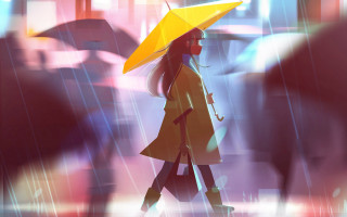 Woman rain umbrella man reflection - her hand and a man free wallpaper