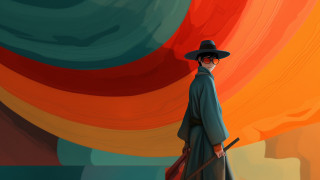 Man hat longcoat cane colorful - a long coat free wallpaper