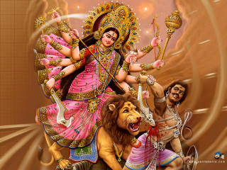 Woman riding lion man background - bengal school of art free wallpaper