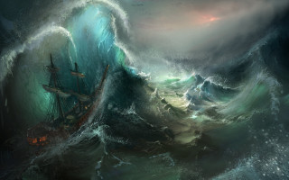 Ship wave ocean fantasy matte - fitz hugh lane free wallpaper