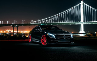 Black car red rims bridge - red rim free wallpaper for desktop