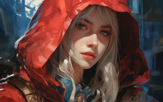 Woman red hoodie cape blue - a red hoodie free wallpaper for desktop