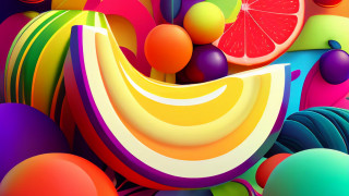 Colorful orange rainbow fruit vegetables - surreal design free wallpaper for desktop