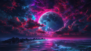 Full moon ocean purple blue - sky above free wallpaper