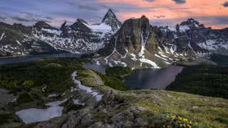 Mountain lake sunset clouds forest 4 - a lake and mountains free wallpaper