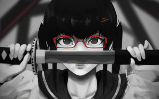 Woman glasses katana serious school - glasses holding free wallpaper for desktop