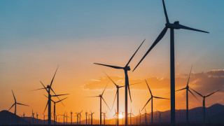 Windmills sunset mountains clouds ocean - evariste vital luminai free wallpaper