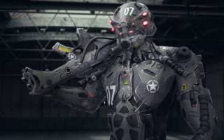 Red eyed metal robot cyborg - cgstudio free wallpaper
