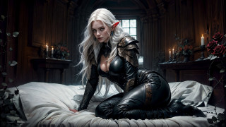 Woman demon head cosplay elf - a black outfit free wallpaper