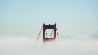 Foggy bridge people blue sky - a blue sky and some clouds free wallpaper