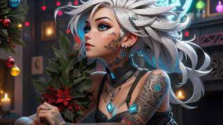 Woman tattoo christmas wreath cyberpunk - stanley artgerm lau free wallpaper for desktop