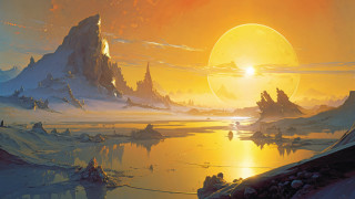 Mountain landscape sunset water fantasy - the background and a body of water free wallpaper