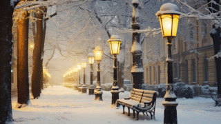Snowy street bench lamps night - a snowy street free wallpaper