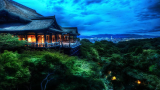 Building balcony city night cloudy - japan eishōsai chōki free wallpaper