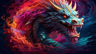 Red eyed dragon colorful tail - the dark water free wallpaper