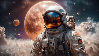 Space astronaut fullmoon planets clouds - a man in a space suit free wallpaper